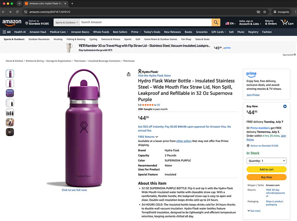 Open the Amazon product page
