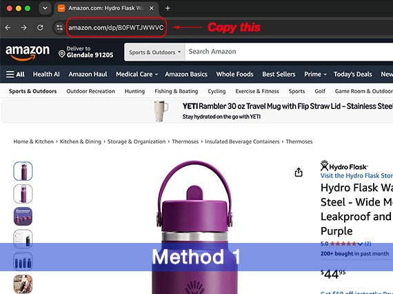 Copy the Amazon product URL from the address bar