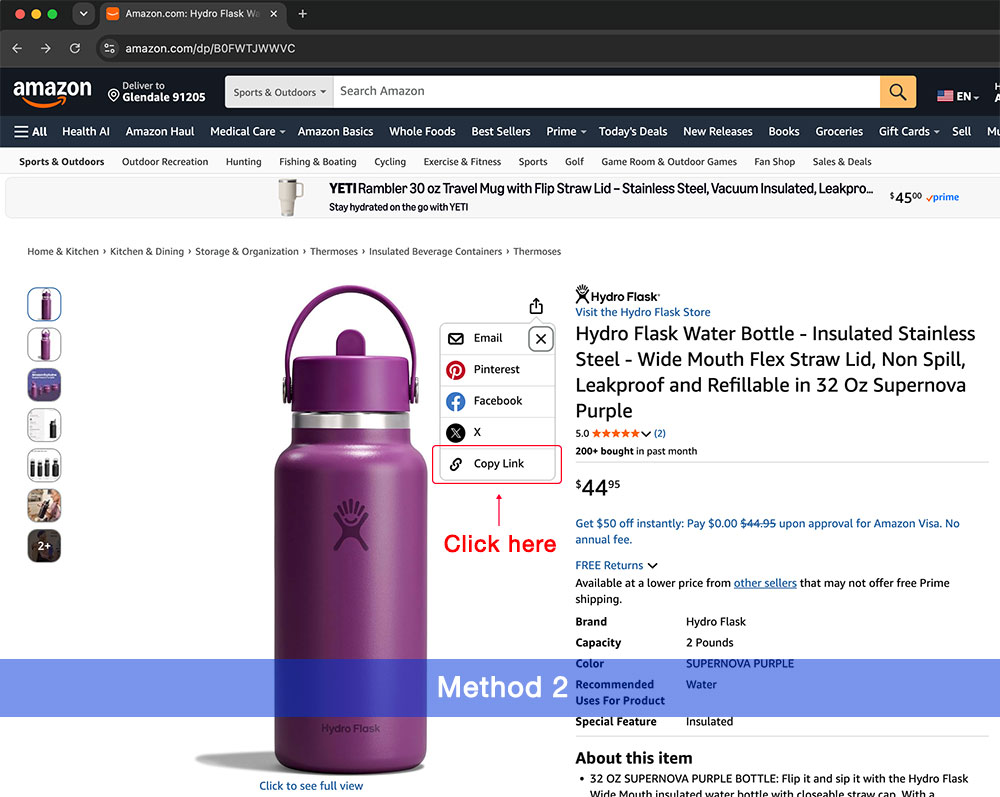 Click copy button to copy the Amazon product URL